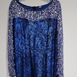 Blue Sequin Paisley Dress